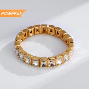 【PCWFKef】 Handmade hình học phụ nữ Vòng đeo tay đầy màu sắc pha lê cầu vồng đính cườm men Bangle đàn hồi cho thời trang hàng ngày và quà tặng bạn bè
