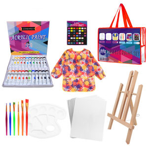 39Pcs เด็กชุดวาดภาพศิลปะ24 Vibrant สีทาอะคริลิค6แปรง/สี Palette/ขาตั้ง/ภาพวาด Smock สีผสมสําหรับเด็ก/วัยรุ่น/เริ่มต้น