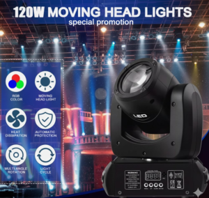 [SG Stock] 120W LED Moving Head Light | 18-Facet Prism & 7 Rotating Gobos | DMX512 Professional Stage Lighting for Wedding Church DJ & Concert