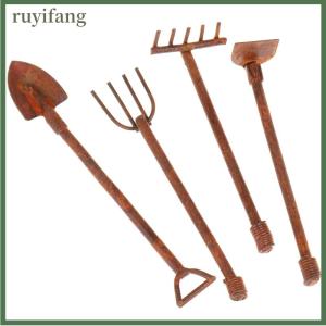 ruyifang 1:12 Dollhouse Miniature Gardening Tools Metal Shovels Pitchfork Furniture Set