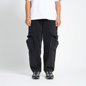 Superego Baggy Relaxed Cargo Denim Pants Snow Black BCD01C