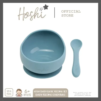Hoshi Baby Basic Feeding Set Stainless Steel Bowl with Silicone Suction Base BPA Free Infant 6Mos+