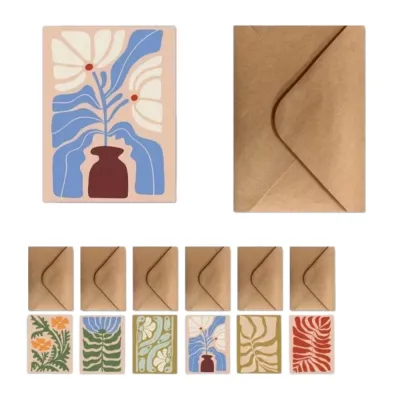 PSMASHOP 12/24pcs Abstract Floral Thank You Cards Set Boho Style Thicken Blank Note Cards with Envelopes Greeting Cards DIY Crafts