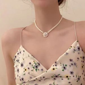 Korean jewelry set for women Camellia Pearl stud Earrings Necklace fashion jewelry set accessories