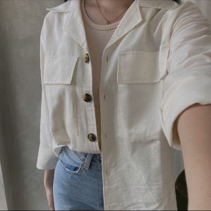 Z E E N Outer Kemeja Kardigan Crop Wanita Linen