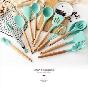12 Pcs Silicone Cooking Tools Set Kitchen Cookware Utensils Spatula Scraper Senduk Penyepit Brush Dining