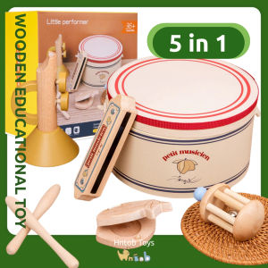 Hntob 5 In 1 Wooden Simulation Little Musician Musical Kids Performer Instrument Sensory Toy