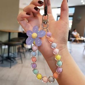 Earphone Keychain Bag Pendant Anti-lost Flower Candy Phone Keychain Chain Lanyard Key Beaded Case