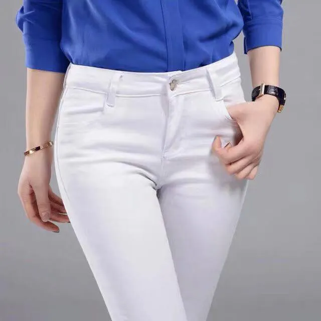 plus size white pant ladies jeans pants skinny jeans good quality white  fashion women clothing 9008# A