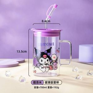 🥛 แก้วน้ำ สีโปร่งใส สกรีนลายการ์ตูน มาใหม่ งานลิขสิทธิ์แท้ มีหูจับ แบบใส มีฝาแบบมีจุกปิด พร้อมหลอด ความจุ 700 ml