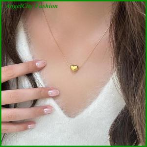 AngelCity Fashion Store 2 Pieces Set Fashion Mini Cute Heart-shaped Pendant Necklace Earrings For Sweet Girl Non-Fading Titanium Steel Choker Ear Studs