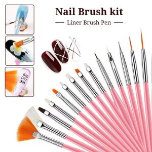15pcs Nail Art Brush Set Kuas Polygel Kuas Kutek Nailart Halus High Quality Pink Gambar Penghias Dotting Pen Dot Bundle