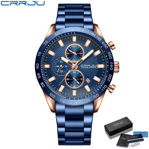 CRRJU Men Watch Fashion Sports Chronograph Wristwatches Stainless Steel Strap with Auto Date 2023
