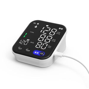 AE Máy đo huyết áp bắp tay đang phát tín hiệu. LED Thiết bị đo lường điện tử gia dụng có màn hình với chức năng phát giọng nói thông minh