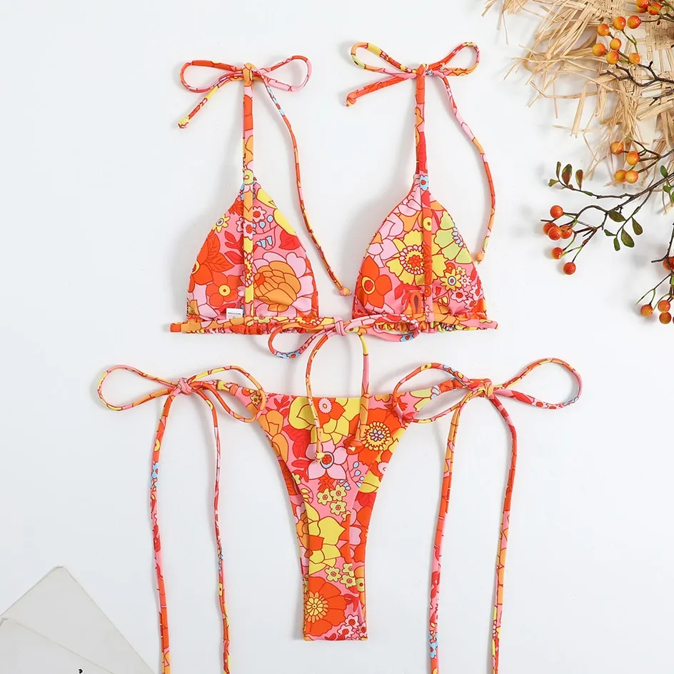 Laurdiy Bikini2023 Floral Print Wire-free Bikini Set - Women's Sexy  Swimwear With Pad