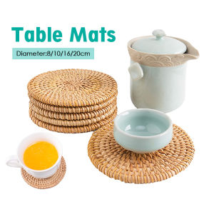 Handmade Rattan Coasters /Absorbent Pad/  Faucet Thickened Mat /Tea Mats Coaster Tea Pot Place Mat Table Mats Bowls Anti Mat Heat Pad Alas Meja Kitchen Insulation Rattan Coasters