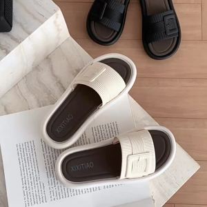 XIXITIAO 2024 Girls Korean-Style Fashionable Simple Square Buckle Color Matching Slippers Summer New Casual Flat Sandals