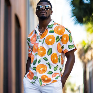 ZEEMIN Mens Shirt Fruit 3d Print Hawaiian Shirts Men Lapel Short Sleeve Shirt Summer Casual Tops Loose Oversized Tees Mens Clothing