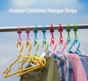 Homigoo 6 Pcs Non-Slip Plastic Rubber Clothesline Hanger Grips for Clothesline Anti-wind Hook Rings