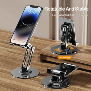 📱Rotatable And Angle-adjustable Double Folding🔥Adjustable Height And Angle Double Folding Metal Mobile Phone Holder / Suitable For Mobile Phones And Tablets With Strong Load-bearing Capacity / Desktop Lazy Rotating Mobile Phone Holder双折金属手机支架