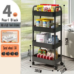 4 Tier Multifunction Storage Trolley Rack Office Shelves Home Kitchen Rack With Plastic Wheel