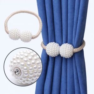 Pearl Magnetic Curtain Magnet Buckle Tiebacks Hanging Belts 1PCS Curtain Holdback Buckles Clip Curtain Home Textiles Accessory Punch Free Pearl Curtain Magnet Buckle Magnetic Curtain Tieback Curtain Belt Decorative