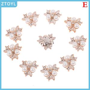 ZTOYL 10PCS Pearl Flower Rhinestone Buttons Sparkling Crystal Hairpins DIY Crafts