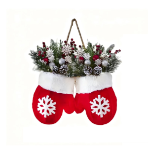 NOBLE YOU Twinkling Christmas Mitten Wreath Artificial Berries with LED Lights Christmas Door Garland Christmas Atmosphere Props Large Size Christmas Glove Wreath Xmas Party