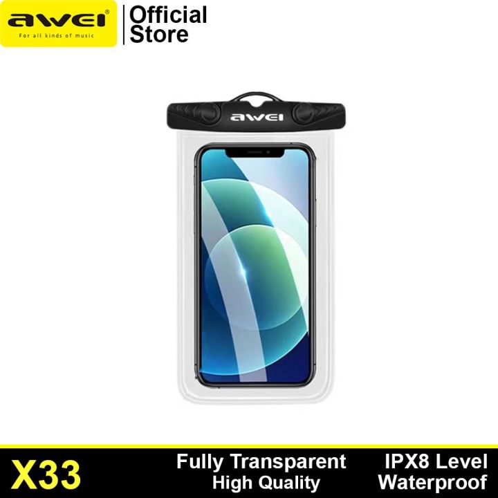 Awei X33 Underwater IPX8 Waterproof Clear Phone Case Fully Transparent Dry  Bag Perfect for Swimming Water Sports