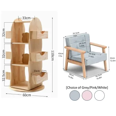 [SG SELLER] Elegant Rotatable Bookshelf - 360-Degree Solid Wood Spinning Storage Organizer for Books Decor and More