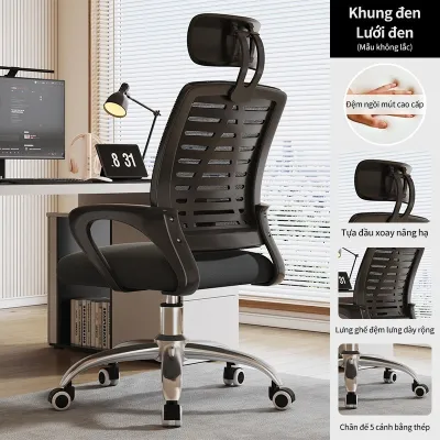 Ghế xoay văn phòng 360 độ cao cấp có gối nệm mềm tựa lưng lưới thông thoáng sạch sẽ