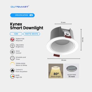 Outsmart Zigbee Kynex Smart Downlight Dimmable Tunable White Ceiling Light