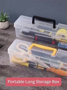 Large Plastic Storage Container with Latching Lid Big Pencil Clear Plastic Storage Extra Long Art Craft Storage for Paint Brush Pencil Art Craft Supply (Yellow 11.8 x 3.7 x 3.7)