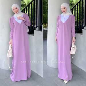 Yosi Gamis Busui Cantik Bahan Knit By Lanre Dress Muslimah Kancing Emas Hitam