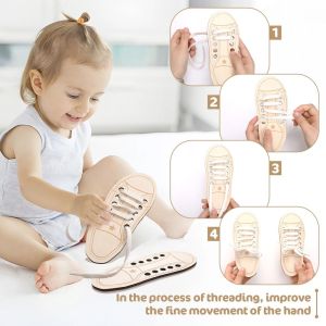 JPTD Children Portable Gift For Kids For Baby Montessori Teaching Aids Teaching Tie Shoelaces Learn to Tie Laces Toy Wooden Lacing Shoe Toy Tying Shoelaces Boards Montessori Educational Toy