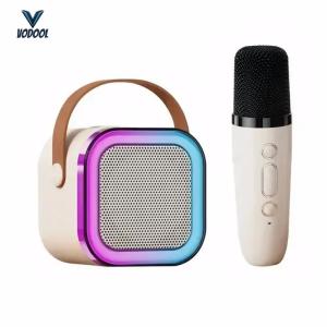 Bluetooth-Compatible 5.3 RGB Multi-Colors Speaker with Wireless Mic Mini Home Theater Speakers Adjustable LED Lights Gifts for Kids Adults [Vodool Center]