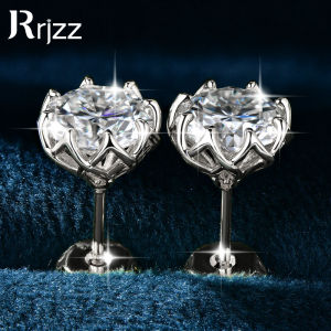 Rrjzz D Color VVS1 Moissanite Certified Stud Ear for Women Men 0.1-2CT Round Cut 3-8mm Single Stone Lab Created Diamond Earrings2026
