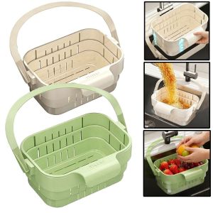 LUXERY Quick Draining Kitchen Drain Basket Retractable Rotating Design Strainer Basket Multifunctional Durable Fruit Vegetable Washer Kitchen Use