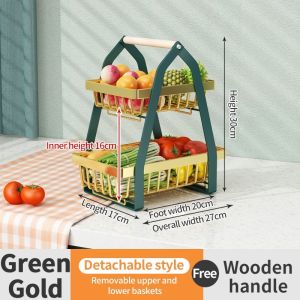 Kitchen vegetable basket fruit storage shelf tabletop 2-tier storage basket living room snack storage shelf space-saving