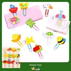 Hntob Wooden 12pcs Bookmark Cartoon Animals Paper Clip Note Book Mark Stationery Gift Toy