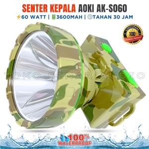 SENTER KEPALA 60 WATT AOKI AK-S060 TAHAN 30 JAM (3600mAh) Tahan Air Waterproof Senter Kepala Led Super Terang Jangakauan Sangat Jauh 1000 Meter / Senter Kepala Selam / Senter Selam / Senter Diving / Senter Kepala Diving / Senter Cari Ikan