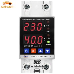 [UEB Mall] Over Under Voltage Protector Dual Display Overvoltage Over Current Protection Device Adjustable Din Rail for Home Office Appliance
