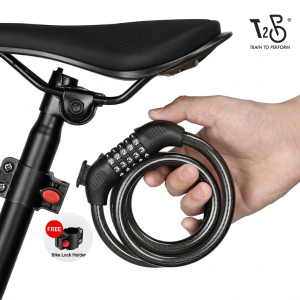 T2P Premium 120cm 5-Digit Bike Lock - 11mm Steel Cable Waterproof Anti-Theft with Mount