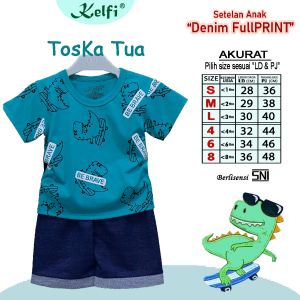 Kelfi Baju Setelan Anak Cowok Full Printing Kombinasi Denim / Stelan Usia 0-12 bulan / 1-2 tahun / 2-3 tahun / 3-4 tahun / 5-6 tahun 7-8 tahun Brave Edition Bahan adem dan Lembut Bisa COD