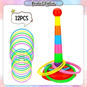 [Little B House] Kids Throw Circle Game Throwing Ring Stacking Toy Montessori Preschool Toy 圈圈彩虹塔 Mainan Hoop - BT356