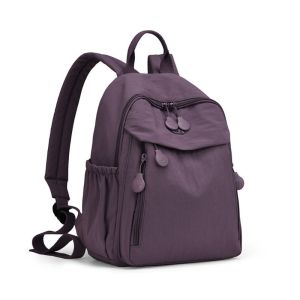 WUXU Nylon Women Backpack Solid Color Dual-Shoulder School Bag Versatile Waterproof Daypack for Women