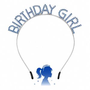Blue Birthday Girl Headband for Women & Girls Sparkling Rhinestone Happy Birthday Tiara Crown Accessories for Party Outfit