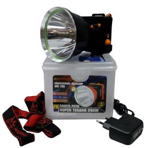 Senter Kepala Led Headlamp 200W Mitsuyama MS-180 Professional Cahaya Putih Waterproof Super Terang Batre 7200mAh Tahan Hingga 16 Jam Pemakaian
