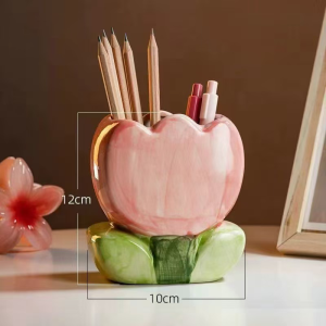 Tulip Shaped Ceramic Pen Holder Tabletop Makeup Brush Holder Storage Container