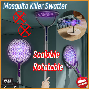 🇸🇬[In Stock]Foldable Electric Mosquito Killer Swatter Purple Light Bat Fly Racket Rotate Mosquito Swatter 2800V Strong